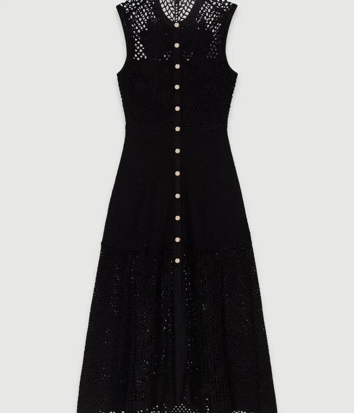 Maje Crochetknit Maxi Dress Women Dresses