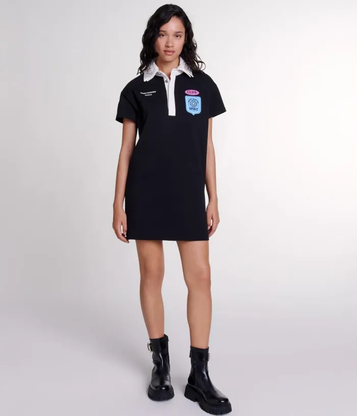 Maje Embroidered Rhinestone Polo Dress Women Dresses