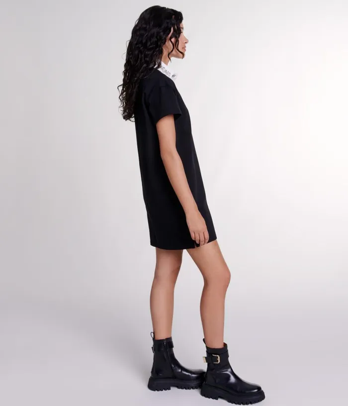Maje Embroidered Rhinestone Polo Dress Women Dresses