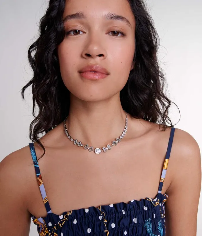 Maje Gold Rhinestone Choker Necklace Women Jewelry