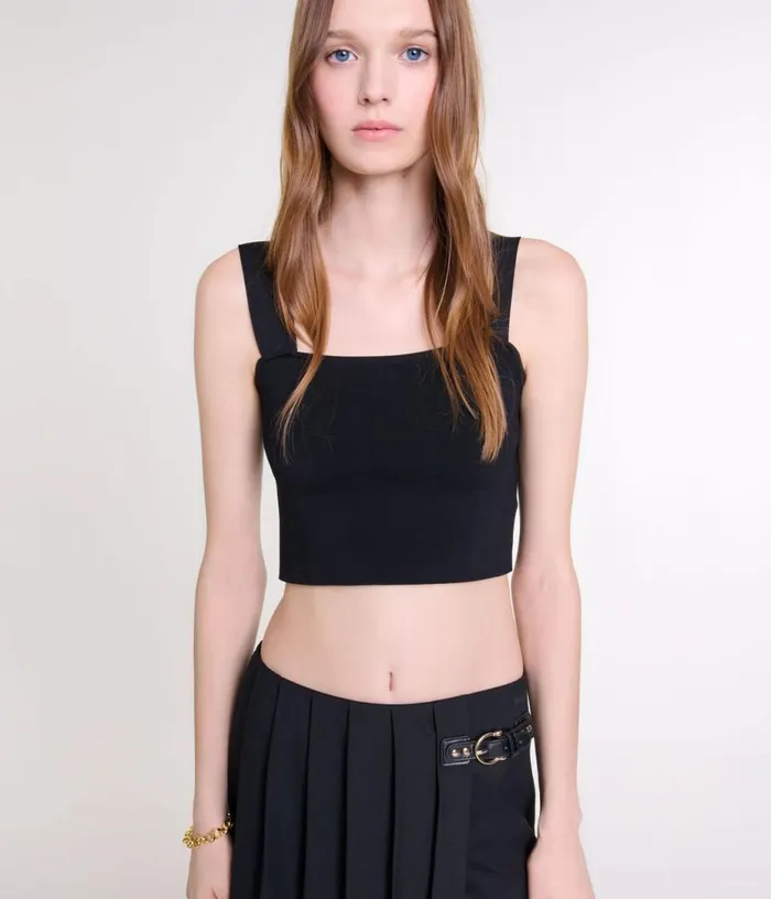Maje Knitted Crop Top With Straps Women Tops and Shirts Maje Knitted Crop Top With Straps Women Tops and Shirts
