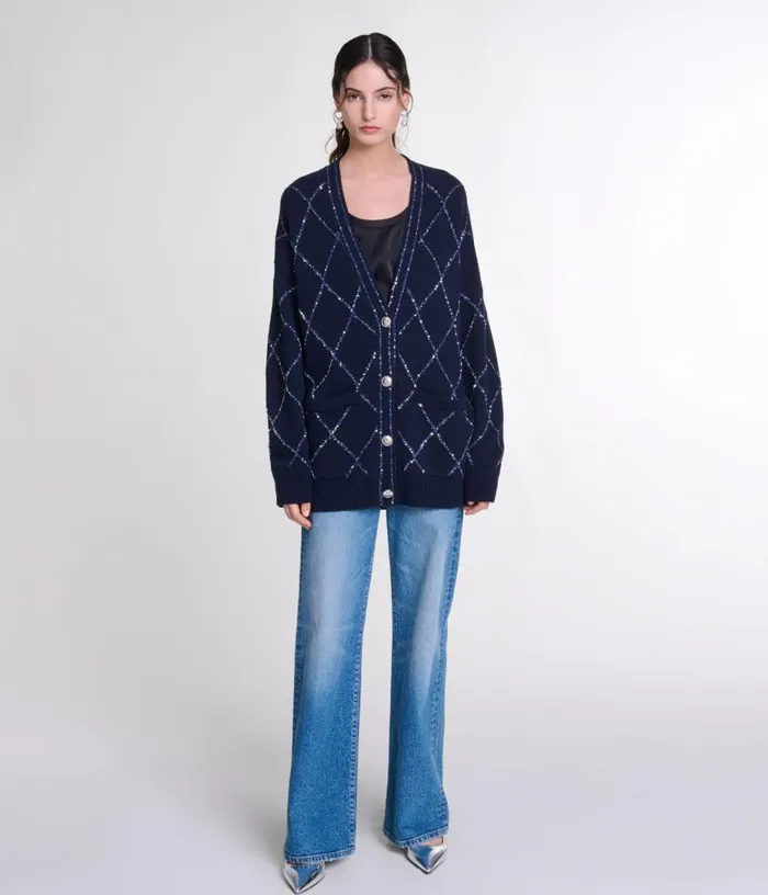 Maje Longline Wool Cardigan Women Sweaters and Cardigans