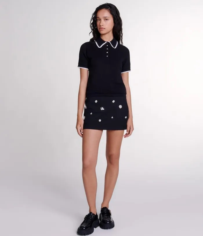 Maje Pointelle Knit Polo Shirt Women Sweaters and Cardigans