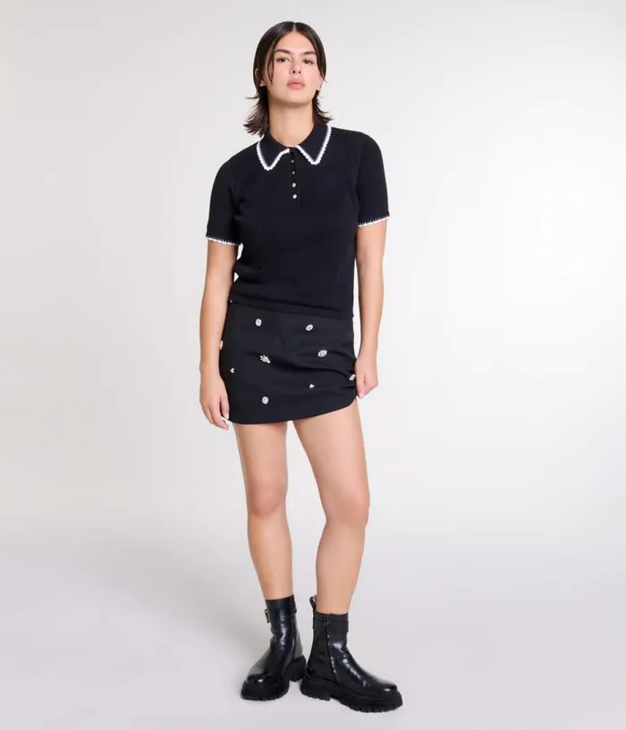 Maje Pointelle Knit Polo Shirt Women Sweaters and Cardigans