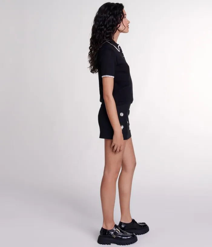 Maje Pointelle Knit Polo Shirt Women Sweaters and Cardigans