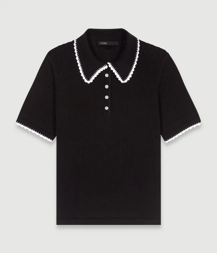 Maje Pointelle Knit Polo Shirt Women Sweaters and Cardigans