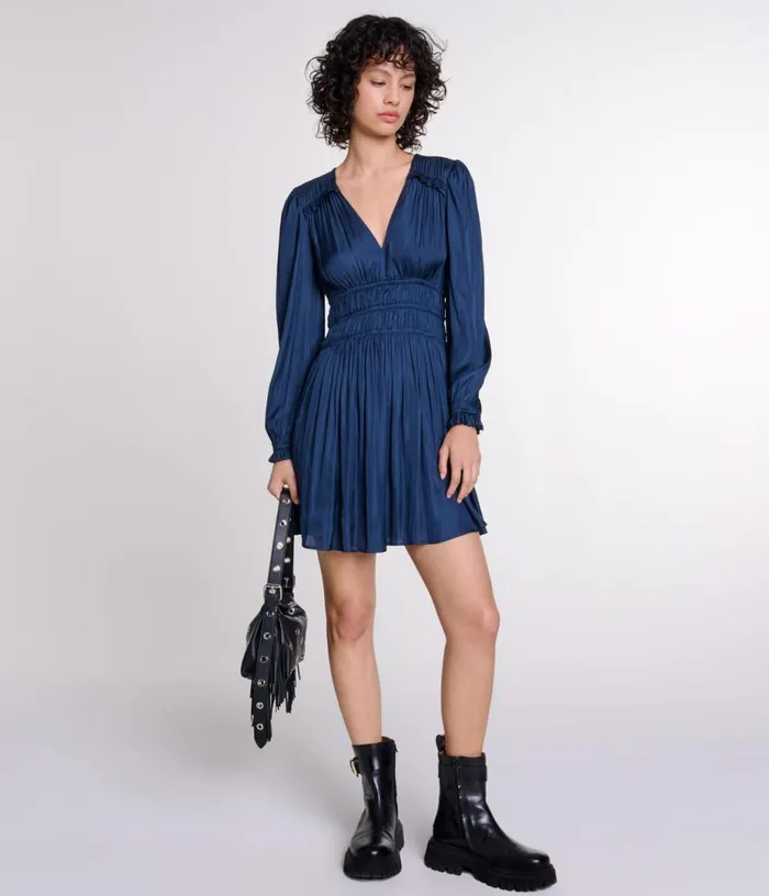 Maje Satin Dress With Ruffles Women Dresses