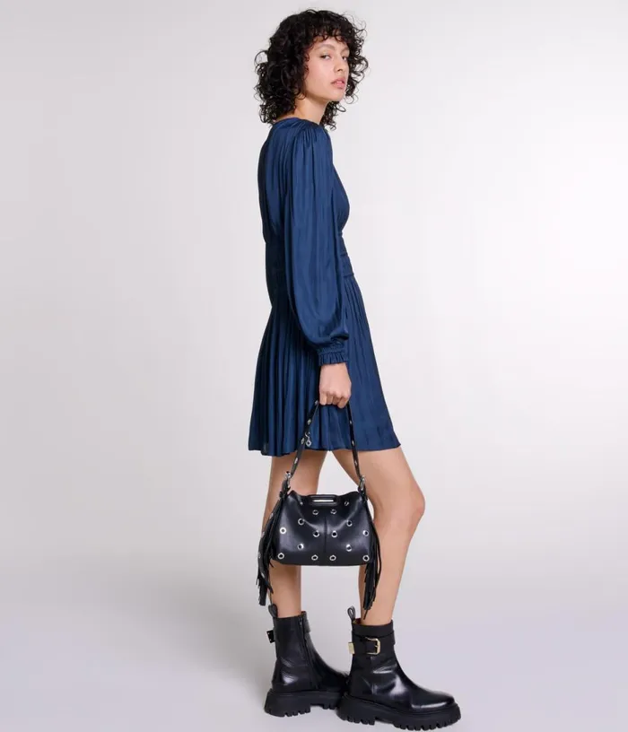 Maje Satin Dress With Ruffles Women Dresses