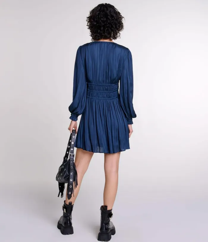 Maje Satin Dress With Ruffles Women Dresses