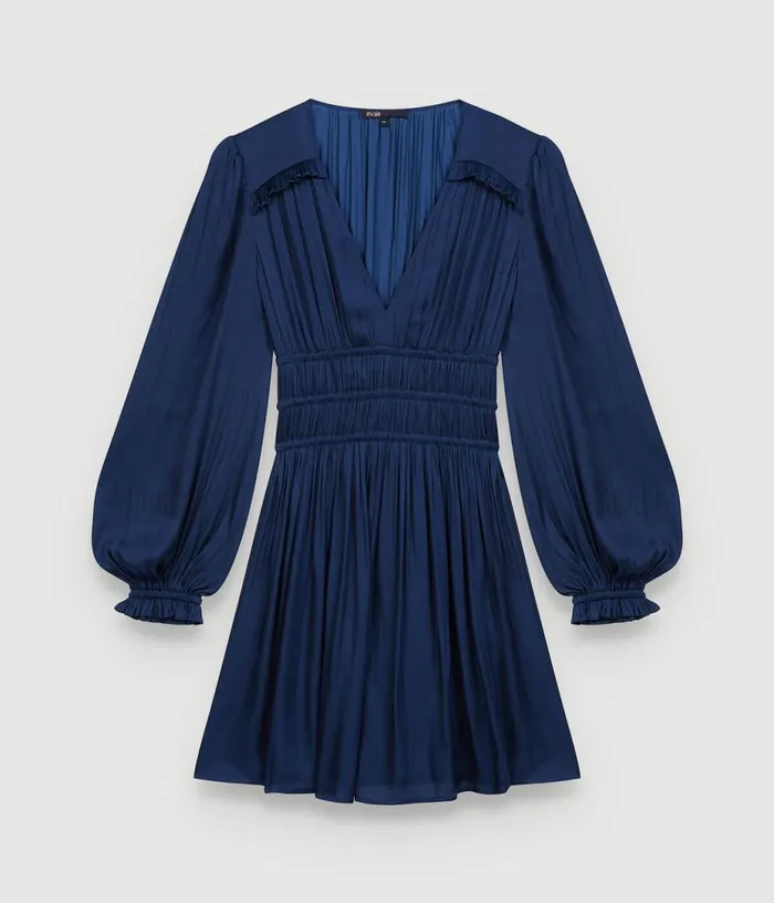 Maje Satin Dress With Ruffles Women Dresses
