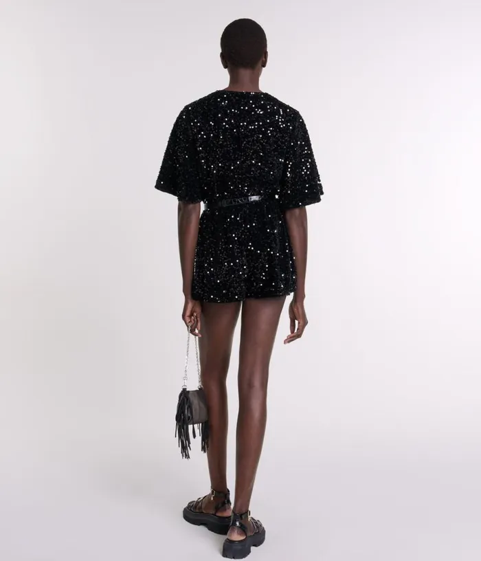 Maje Sequinned Velvet Playsuit Women Pants and Jeans