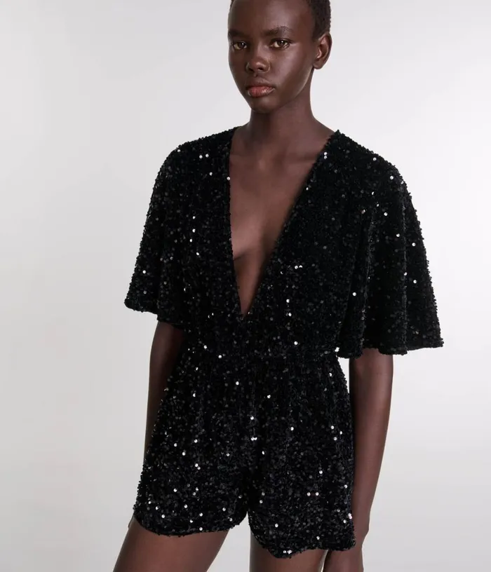 Maje Sequinned Velvet Playsuit Women Pants and Jeans