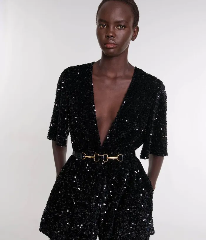 Maje Sequinned Velvet Playsuit Women Pants and Jeans