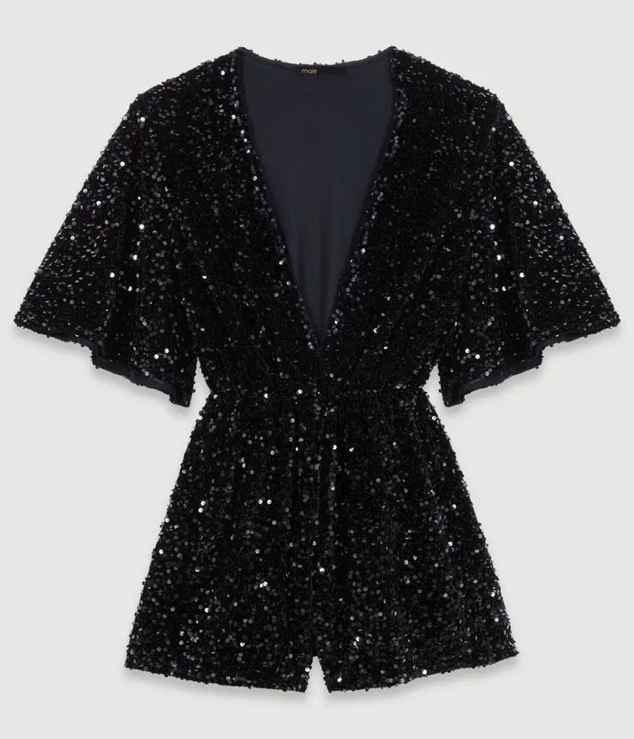 Maje Sequinned Velvet Playsuit Women Pants and Jeans