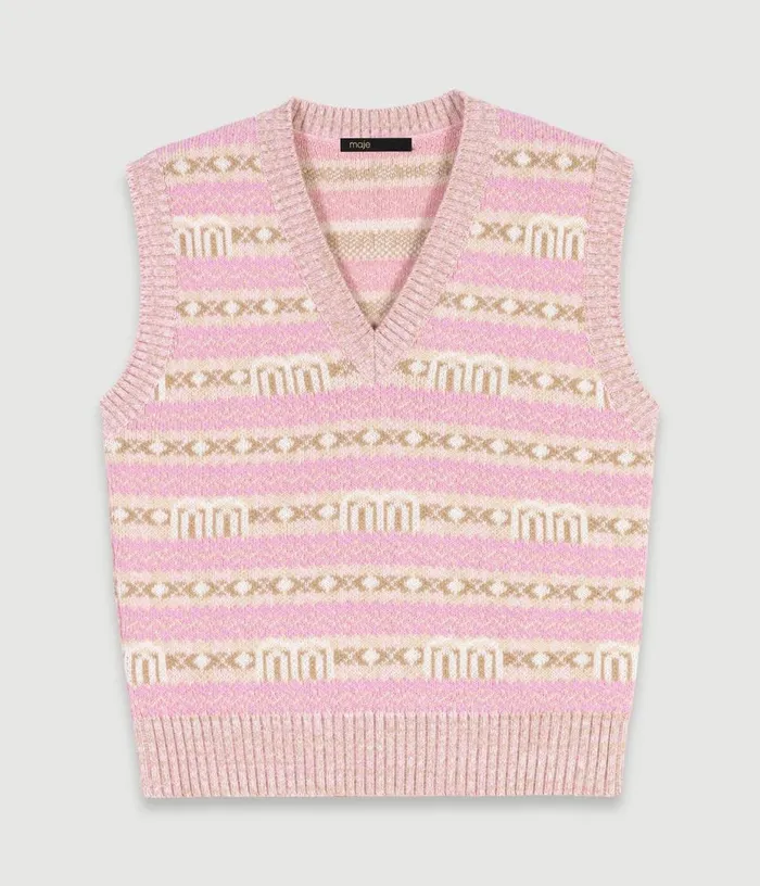Maje Sleeveless Jacquard Jumper Women Sweaters and Cardigans