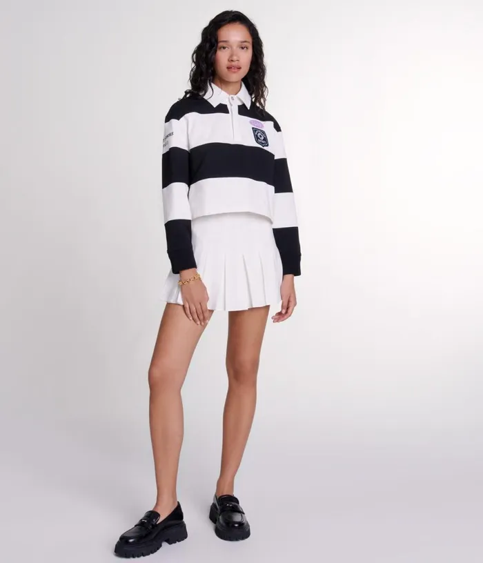 Maje Striped And Embroidered Polo Shirt Women Sweaters and Cardigans