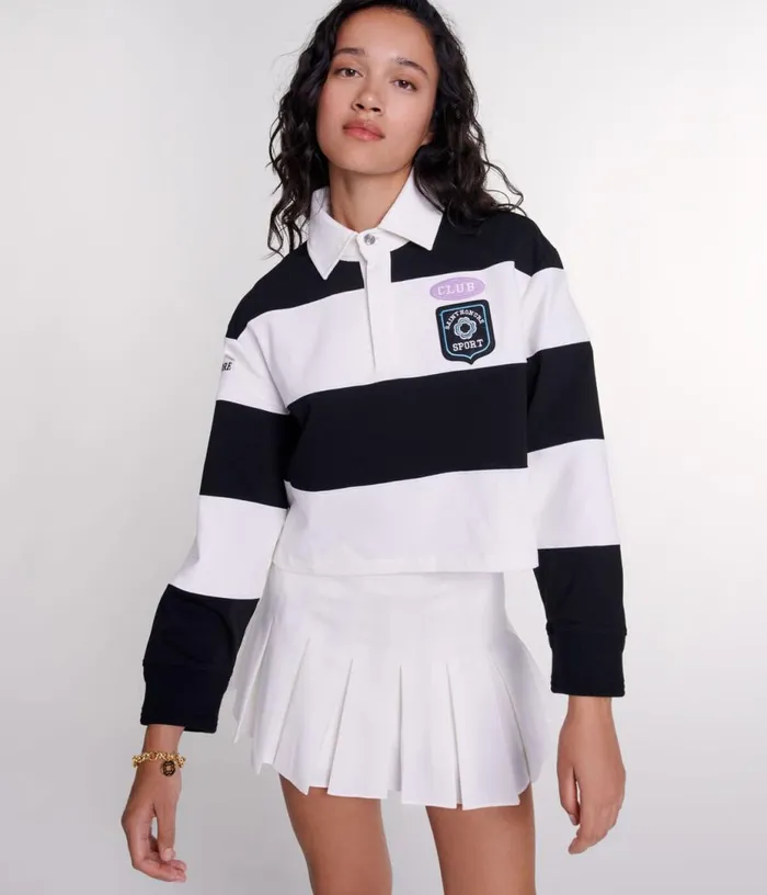 Maje Striped And Embroidered Polo Shirt Women Sweaters and Cardigans