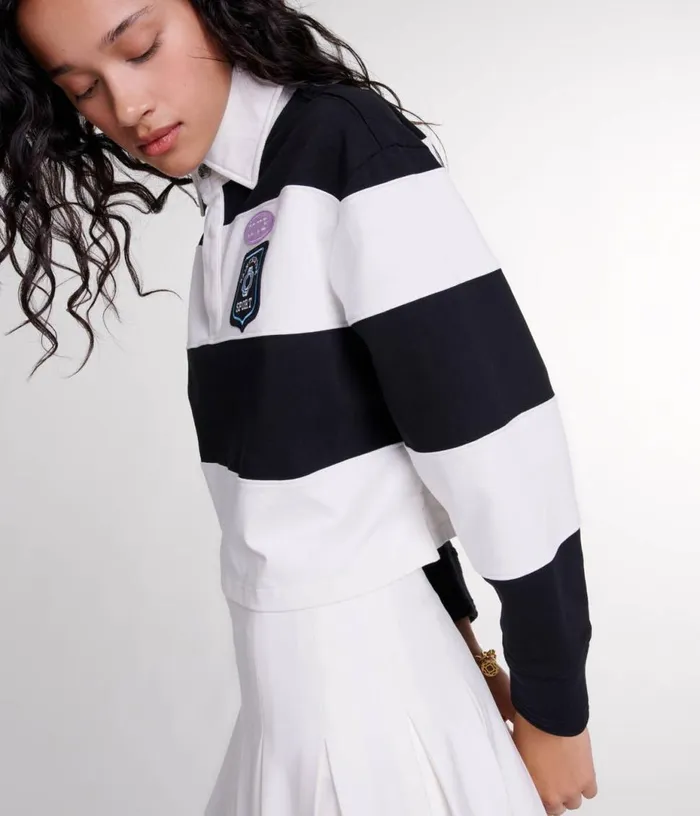 Maje Striped And Embroidered Polo Shirt Women Sweaters and Cardigans