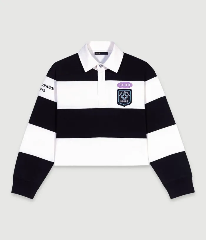 Maje Striped And Embroidered Polo Shirt Women Sweaters and Cardigans