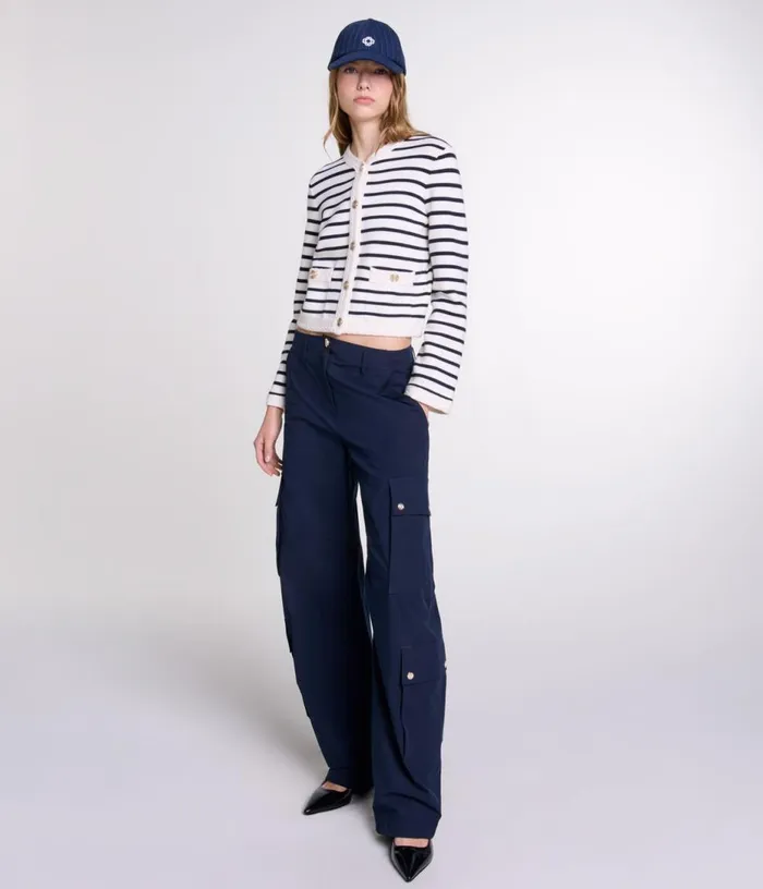 Maje Striped Knit Cardigan Women Sweaters and Cardigans
