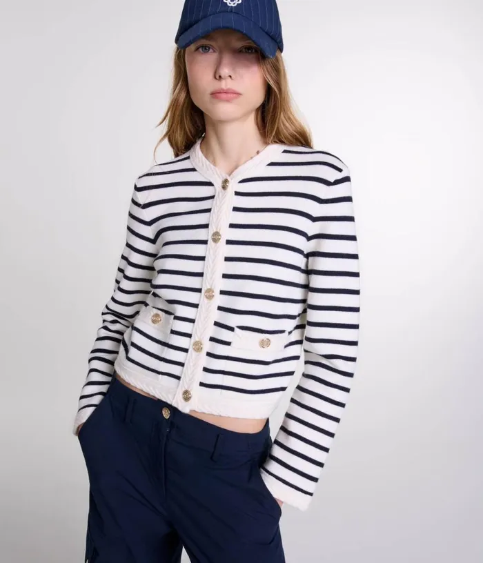 Maje Striped Knit Cardigan Women Sweaters and Cardigans