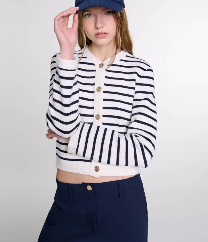 Maje Striped Knit Cardigan Women Sweaters and Cardigans