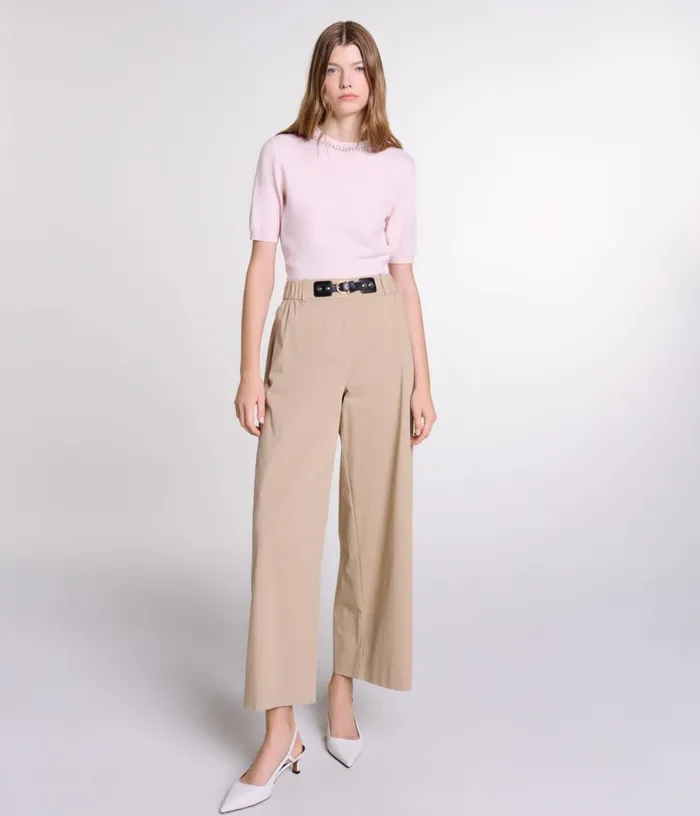 Maje Wideleg Cotton Trousers Women Pants and Jeans
