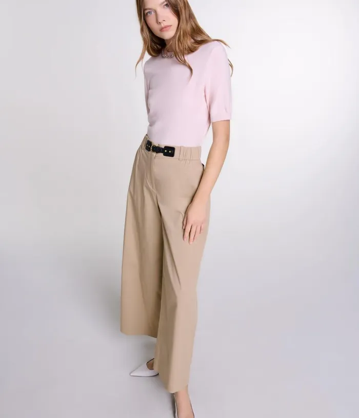Maje Wideleg Cotton Trousers Women Pants and Jeans