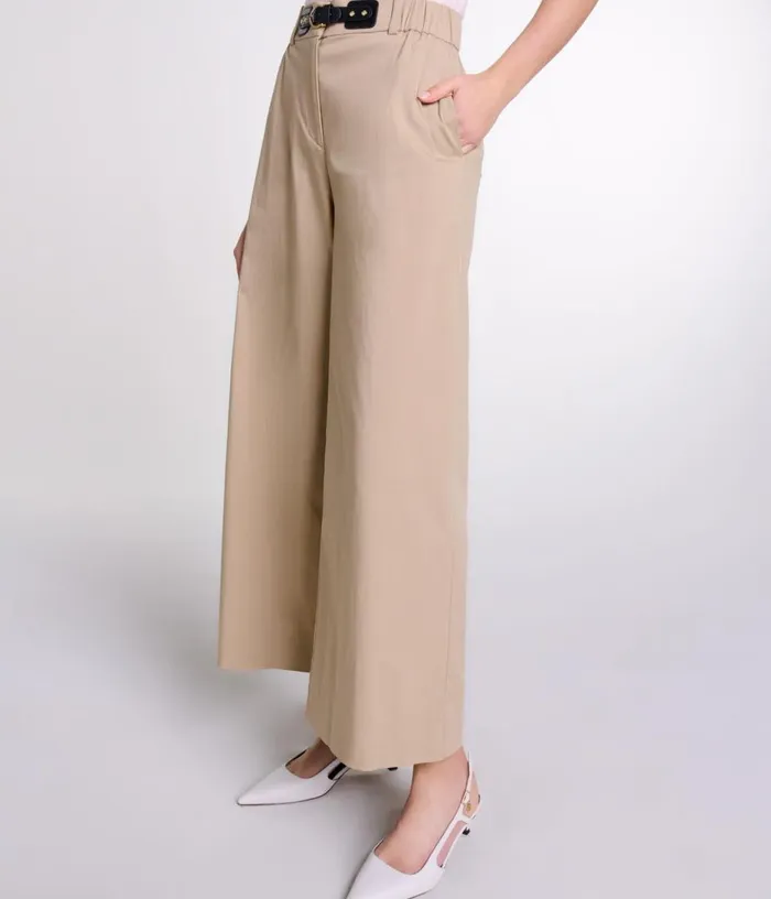 Maje Wideleg Cotton Trousers Women Pants and Jeans