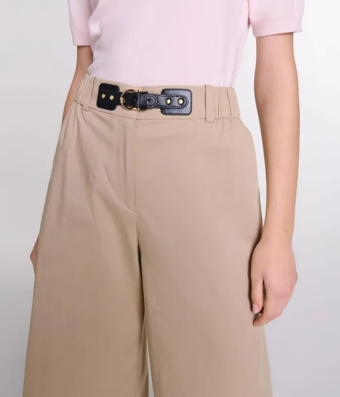 Maje Wideleg Cotton Trousers Women Pants and Jeans