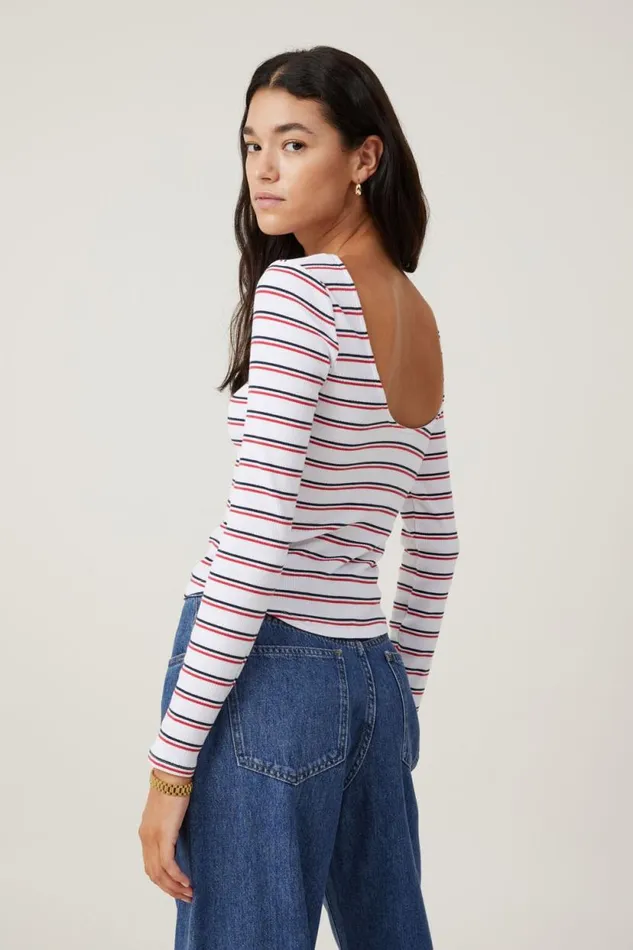 Margot Boat Neck Long Sleeve Top Dee Stripe Nautical Women Cotton On Tops Margot Boat Neck Long Sleeve Top Dee Stripe Nautical Women Cotton On Tops