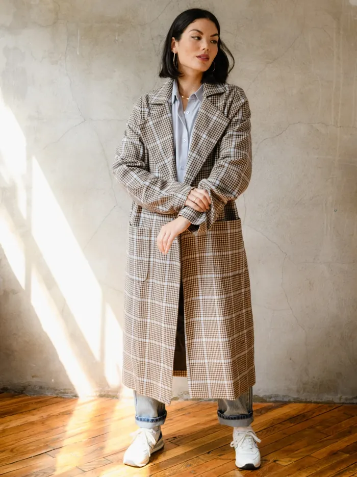 Marie Brushed Plaid Overcoat BlueNeutral Plaid Coats and Jackets Able Women