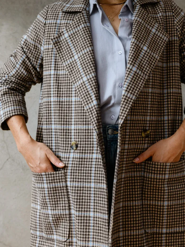 Marie Brushed Plaid Overcoat BlueNeutral Plaid Coats and Jackets Able Women