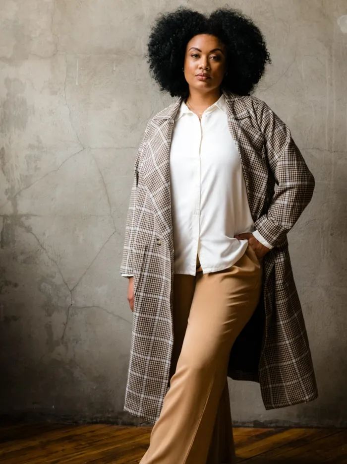 Marie Brushed Plaid Overcoat BlueNeutral Plaid Coats and Jackets Able Women