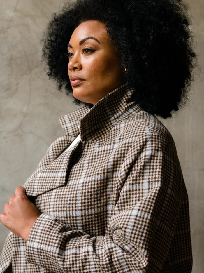 Marie Brushed Plaid Overcoat BlueNeutral Plaid Coats and Jackets Able Women