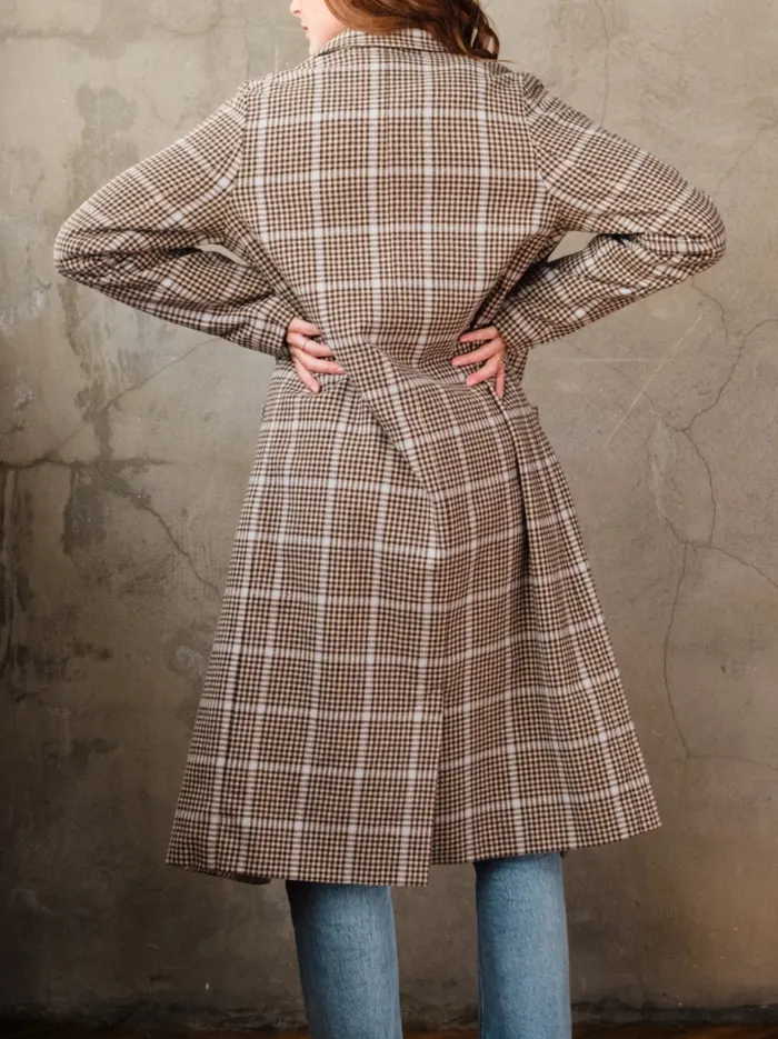 Marie Brushed Plaid Overcoat BlueNeutral Plaid Coats and Jackets Able Women