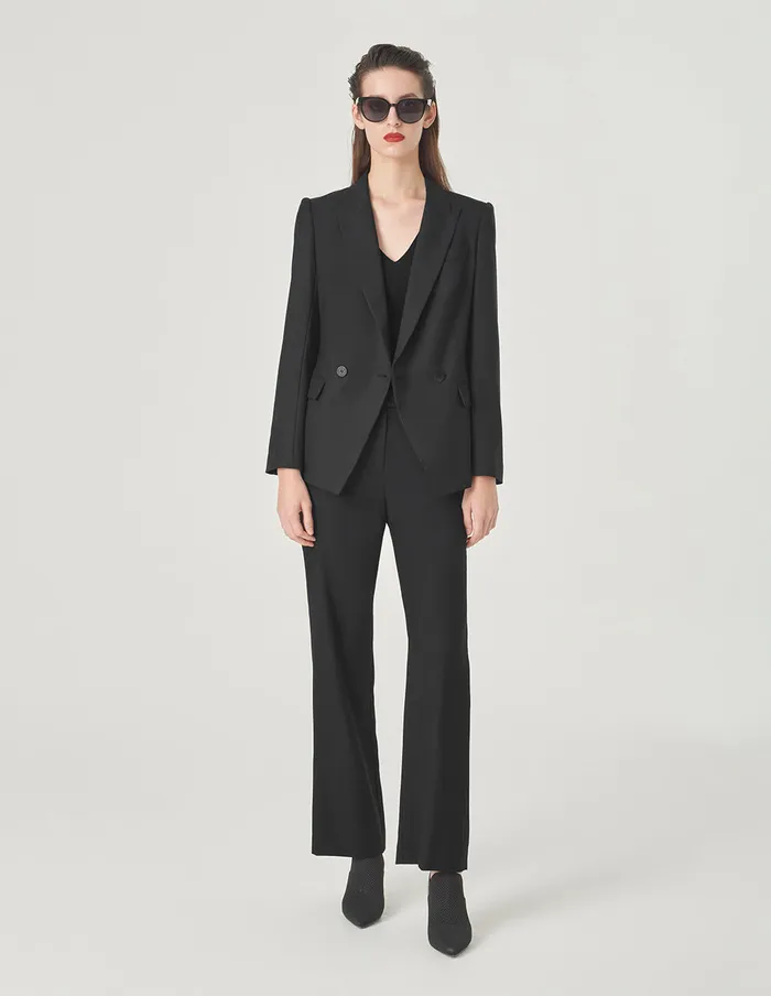 MARYLING Blazers Black Peaked Lapel DoubleBreasted Blazer Black 8211 Women