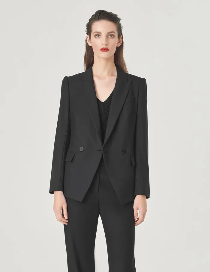 MARYLING Blazers Black Peaked Lapel DoubleBreasted Blazer Black 8211 Women MARYLING Blazers Black Peaked Lapel DoubleBreasted Blazer Black 8211 Women