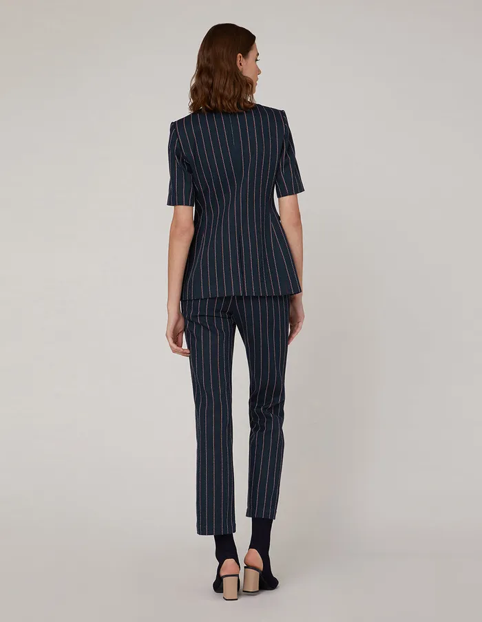 MARYLING Blazers Blue Striped Double Breasted Short Sleeve Jacket Mix 8211 Women MARYLING Blazers Blue Striped Double Breasted Short Sleeve Jacket Mix 8211 Women