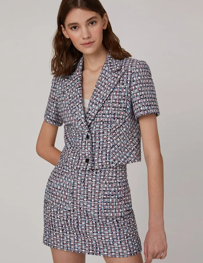MARYLING Blazers Blue White Shortsleeved Blazer Mix 8211 Women MARYLING Blazers Blue White Shortsleeved Blazer Mix 8211 Women