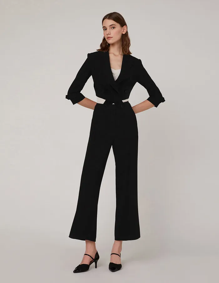 MARYLING Blazers Lapel Collar Mid Sleeve Suit Blazer Black 8211 Women