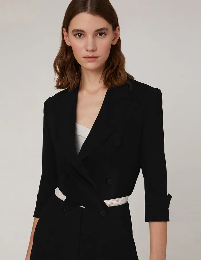 MARYLING Blazers Lapel Collar Mid Sleeve Suit Blazer Black 8211 Women MARYLING Blazers Lapel Collar Mid Sleeve Suit Blazer Black 8211 Women