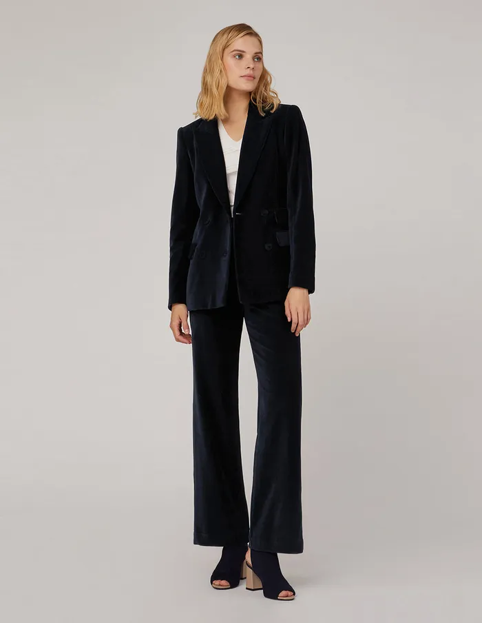MARYLING Blazers Velvet DoubleBreasted PeakLapel Corduroy Blazer Blue 8211 Women MARYLING Blazers Velvet DoubleBreasted PeakLapel Corduroy Blazer Blue 8211 Women