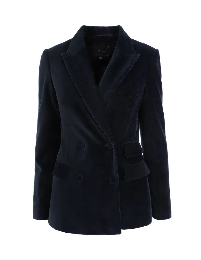 MARYLING Blazers Velvet DoubleBreasted PeakLapel Corduroy Blazer Blue 8211 Women MARYLING Blazers Velvet DoubleBreasted PeakLapel Corduroy Blazer Blue 8211 Women