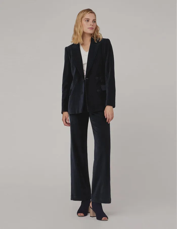 MARYLING Blazers Velvet DoubleBreasted PeakLapel Corduroy Blazer Blue 8211 Women MARYLING Blazers Velvet DoubleBreasted PeakLapel Corduroy Blazer Blue 8211 Women