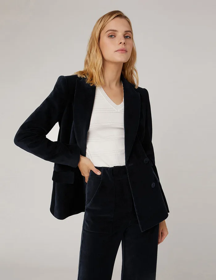 MARYLING Blazers Velvet DoubleBreasted PeakLapel Corduroy Blazer Blue 8211 Women MARYLING Blazers Velvet DoubleBreasted PeakLapel Corduroy Blazer Blue 8211 Women