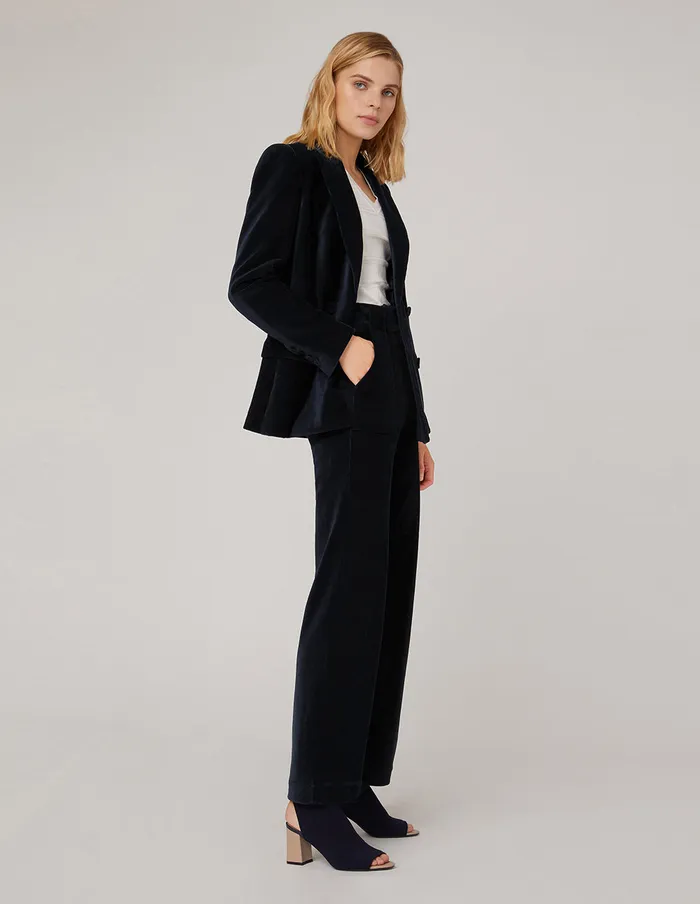 MARYLING Blazers Velvet DoubleBreasted PeakLapel Corduroy Blazer Blue 8211 Women MARYLING Blazers Velvet DoubleBreasted PeakLapel Corduroy Blazer Blue 8211 Women
