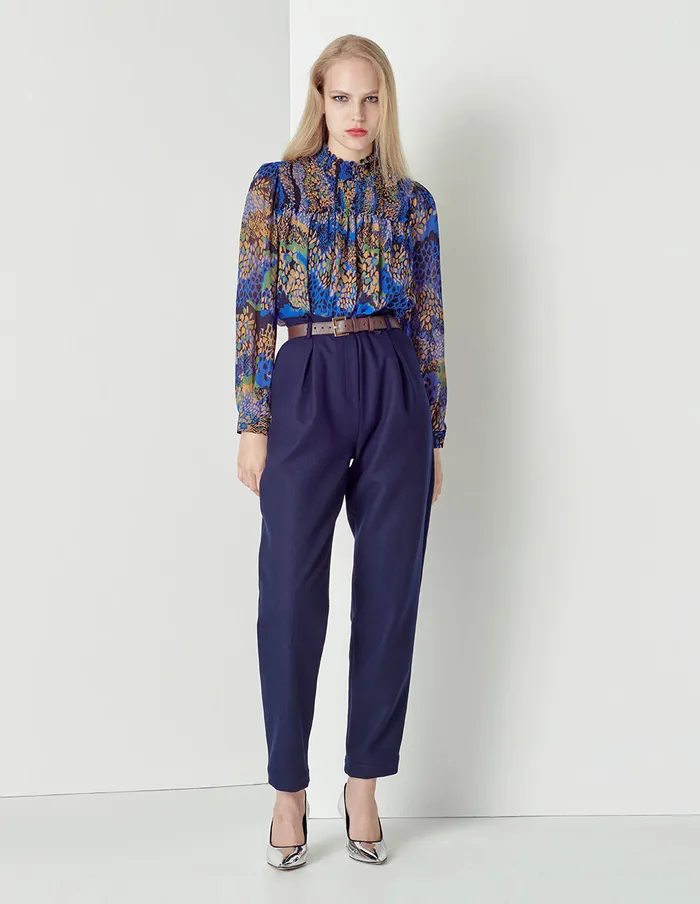 MARYLING Blouse Blue Iris Floral Pleated Georgette Top Mix 8211 Women