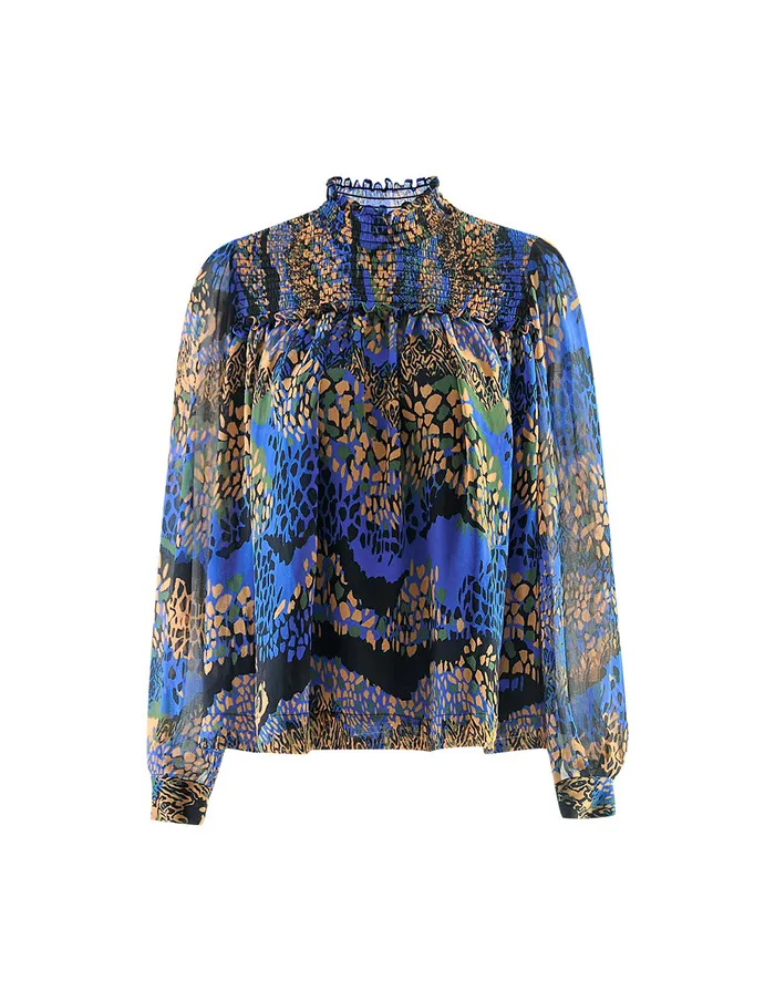 MARYLING Blouse Blue Iris Floral Pleated Georgette Top Mix 8211 Women MARYLING Blouse Blue Iris Floral Pleated Georgette Top Mix 8211 Women