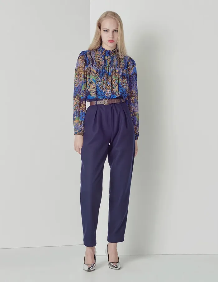 MARYLING Blouse Blue Iris Floral Pleated Georgette Top Mix 8211 Women MARYLING Blouse Blue Iris Floral Pleated Georgette Top Mix 8211 Women
